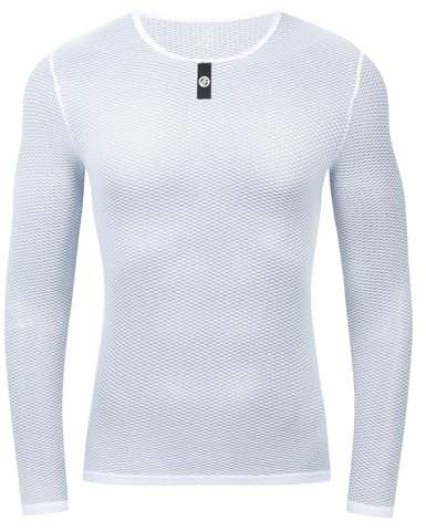YKYWBIKE Men's Cycling Base Layer Sleeveless Cycling Jersey Men Quick Dry Bicycle Undershirt Mesh Bike Base Layer Vests, Long Sleeve White, XL