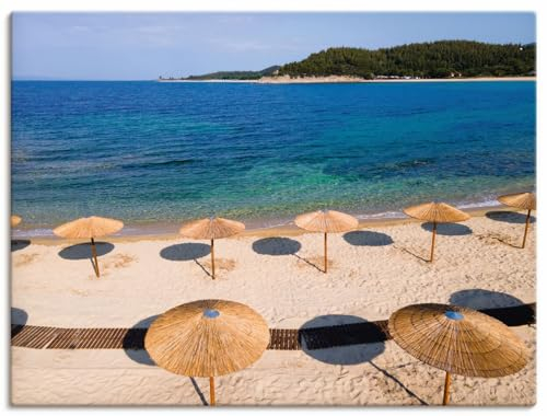 ARTland Wanddeko Leinwand Bilder Wandbild 80x60 cm Landschaften Meer Strand Sonnenschirm Sommer Urlaub Griechenland U4TW