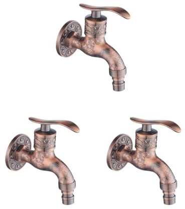 Lot de 3 robinets de jardin en alliage de zinc antique à fixation murale Rouge