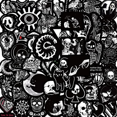 Gothic Sticker Set - 50 Retro-Aufkleber in Schwarz-Weiß für Wasserflaschen, Laptop, Skateboard und mehr - Wasserdichte Vinyl-Aufkleber für individuellen und rebellischen Style