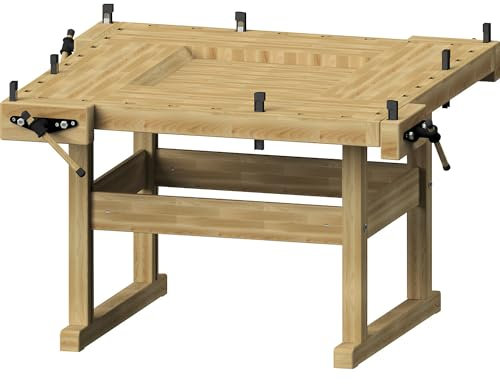 ANKE | Hobelbank mit 4 Arbeitsplätzen | mit 4 Paar Rechteckbankhaken | HxBxT 880 x 1620 x 1620 mm