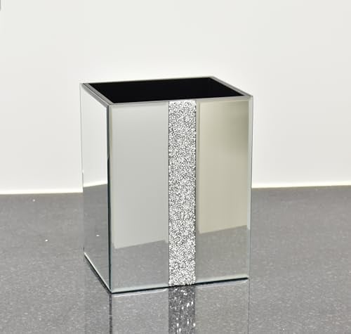 DEENZ Luxury Diamond Strip Crystal Mirrored Trash Bin With Silver For Bathroom Decoration Home decor Gift