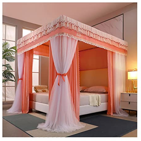 YLFFFZXK Betthimmel für Twin Queen King, staubdicht, verdunkelnd, 4 Eckpfosten, Bettvorhang im Palaststil, doppeltes Moskitonetz (Farbe: Orange, Größe: 150 x 200 cm/59 x 79 Zoll)