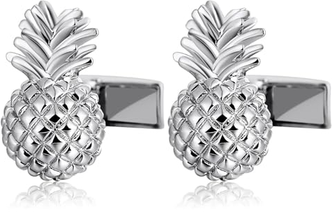 Dsnyu Manchettenknoepfe Herren Hochzeit Silber, Manschettenknöpfe Herren Weihnachten Ananas Zirkonia Runde Form Edelstahl Schmuck für Geburtstag