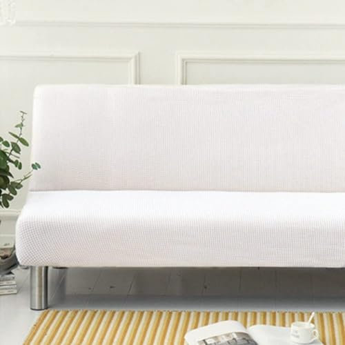 WWQQKJ Sofabezug ohne Armlehnen, einfarbig, 2/3-Sitzer, dehnbar, schmutzabweisender Bezug for Schlafsofa, waschbar, rutschfest, faltbar, Clic-Clac-Sofabezug(Bianco,190-230cm)