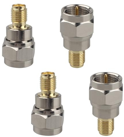 Futheda Lot de 4 adaptateurs coaxiaux SMA femelle vers F mâle compatibles avec AM DAB FM Ham Wi-Fi Radio LMR Broadcast Transceiver Appareil sans fil Application RF Antenne externe Scanner télécom