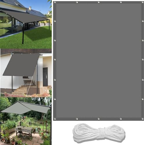 Toldo Exterior Terraza 1.2 x 1.8 m Impermeable Lona De Sombra Resistente al Agua con Ojales y Cuerdas Rayos UV HDPE Vela toldos para Jardín Terraza, Gris Claro
