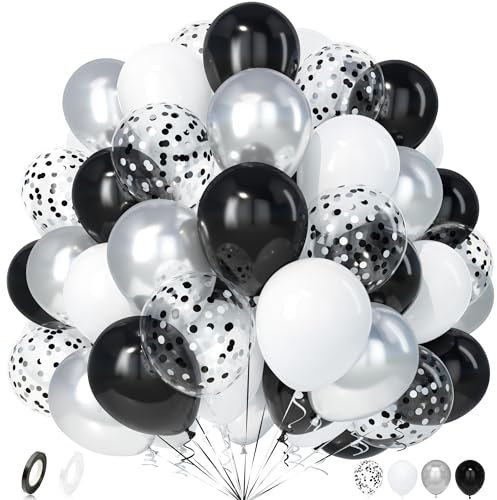 Unisun Luftballons Schwarz Weiß Silber, 50 Stück Ballons Schwarz Silber Konfetti Luftballon Junge Mädchen Männer Frauen Geburtstag Jubiläum Abschlussfeier Hochzeit Verlobung Baby Braut Party Deko