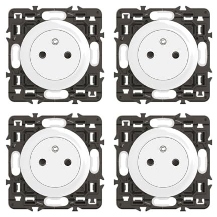 LEGRAND - Prise Electrique Murale avec Terre Céliane Surface - Prise Affleurante avec Socle Rétractable - Blanc - A compléter avec des plaques de finition - Lot de 4