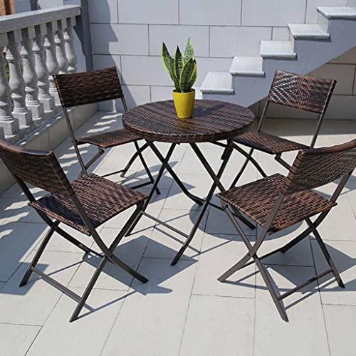 5-teiliges Terrassen-ESS-Set, Klapptisch und Stuhl, Bistro-Esstisch-Set mit quadratischer Tischplatte aus Kunststoff und Holz, Gartenmöbel