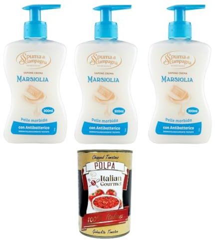 Spuma di sciampagna Sapone Crema Marsiglia Marseille-Cremeseife 3x 300ml+ Italian Gourmet polpa 400g