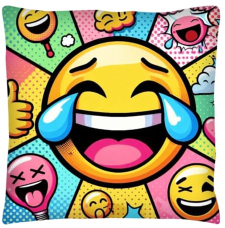 The Beach Stop Lustiger Emoji-Akzent-Kissenbezug, Pop-Art-Heimdekoration, Geschenkidee für Männer, Frauen, Jungen, Mädchen, 45 x 45 cm, weinendes Lachendes Emoji