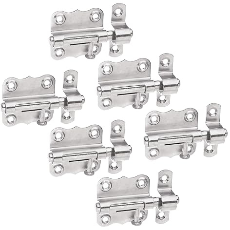 Alberts 858414 Grendelriegel | mit Knopfgriff und ohne Feder | Edelstahl | Platte 39 x 38 mm | Bolzen-Ø 8 mm | 6er Set