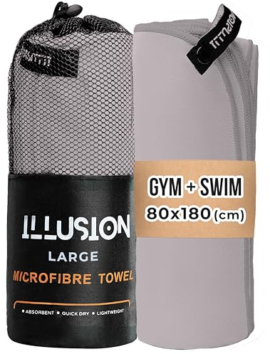 illusion Extra Large Microfibre Towel (80x180 cm) – Compact, Lightweight & Fast Drying Towel. Perfect Gym, Travel, and Swimming Towels for Adults. Ideal for Post-Workout Showers and After Swimming