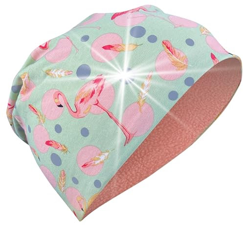 HECKBO 360° Reflektor Kinder Beanie Mütze - Vlies Stoff innen für Winter - Flamingo