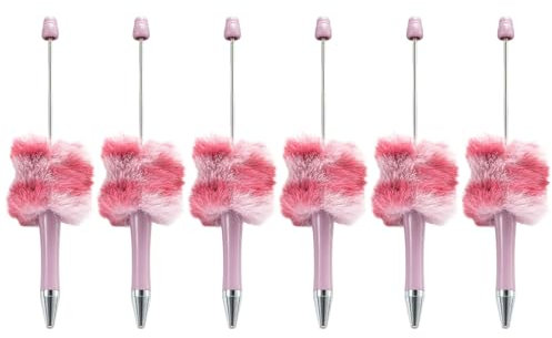 6 x Perlen-Kugelschreiber, Plüsch-Kugelschreiber, Büro-Schreibbedarf, Kinderbelohnung