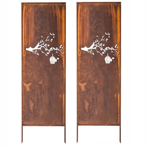 Kapaga - Sichtschutz Metall 2x - 160 cm x 50 cm - Edelrost - Rostoptik Sichtschutz für Garten - Sichtschutzelement - Sichtschutzwand - Gartendekoration Zaun - Rost (Vogel)