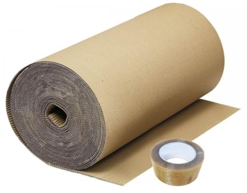 Kraftpapier Wellpappe Rolle 90 cm x 25 m + Rolle 48 mm x 66 m, ideal zum Schutz des Bodens auf Baustellen und Malern.