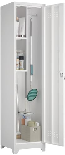 STEELIST Slim Broom Storage Cabinets, Metal Cabinet with Shelves and Hanging Rod, 15.75 W Utility Storage Cabinet with Locking Door, Slim Cabinet for Small Spaces, Kitchen, Pantry, Office, Shop