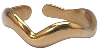 Positiva Jewelry Goldener Größenverstellbarer Ring, Minimalistischer Wellenring aus 18k Edelstahl, Gold Ring Damen