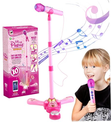 Microphone for Kids Karaoke Machine with Flashing Lights and Adjustable Stand Fun Musical Effects Kids Microphone and Stand for Kids Musical Toys Style1