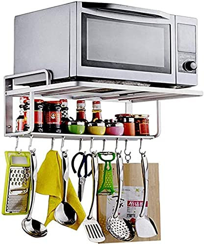 Msuiiixcccc Au-Dessus de l’évier Séchoir à Vaisselle Four à Micro-Ondes en Aluminium Étagère Murale à Double étage avec 10 Crochets Étagère à Micro-Ondes/Fournitures de Cuisine