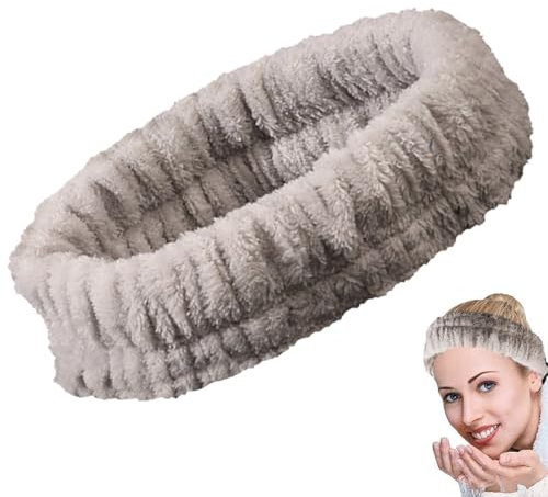 Sugeru Flanell Elastische Haarband,Spa Stirnband Damen,Weiches Haarband Kosmetik,Rutschfest Breitkrempe Haarreifen Damen,für Dusche Hautpflege Make-up Gesichtsreinigung Mädchen Yoga (Grau, Standard)