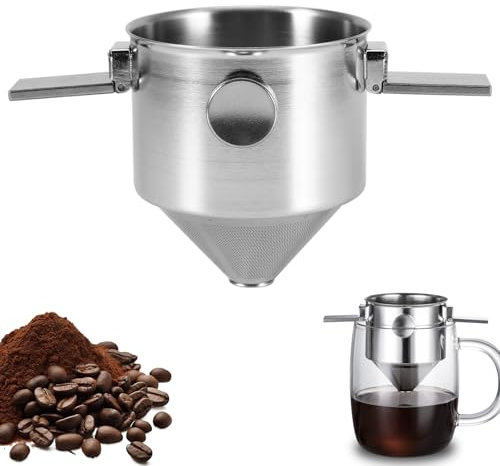 SUNJULY Kaffeefilter Wiederverwendbar, Pour Over Kaffeefilter Edelstahl, Kaffeefilterhalter Papierloser für Manuelle Kaffeezubereitung, Reisen, Camping, Büro, Doppelter Maschenfilter