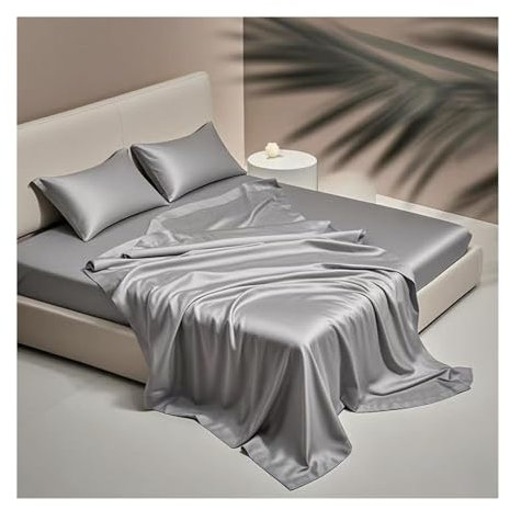 Satin Bettlaken ohne Gummizug Hotel Luxus Tencel Betttuch Haustuch Extra Weiche Kühlende Seiden Laken für Bett 90 bis 200 cm(Light Gray,160x230cm)
