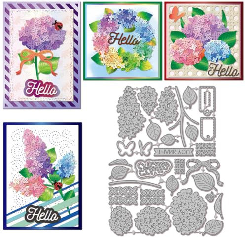 GLOBLELAND Hydrangea Lilacs Cutting Dies Metal Flowers Leaves Die Cuts Butterfly Bow Cutting Embossing Templates for Scrapbooking Crafts Paper Cards Making