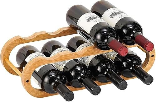 Wine Rack and Water Bottle Organizer 2 in 1 for Cabinet and Countertop (Bamboo 2 Tier)