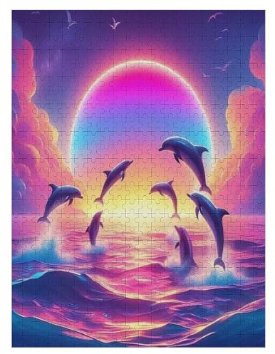 Delfin 500 Teile Holzpuzzle,einzigartiges Puzzle, Geschenk Für Erwachsene,Familienspiel,Herausforderungsaktivität,55×41cm