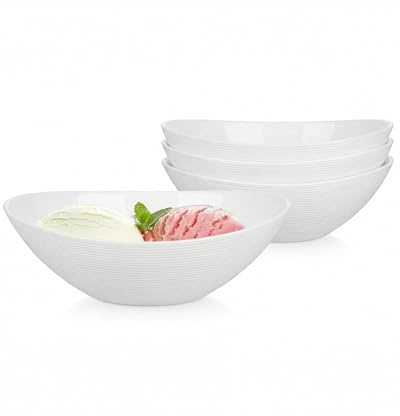 LaGlint 6 inch Oval Bowl Set of 6 12 oz (370 ml) White Ice Cream Dessert