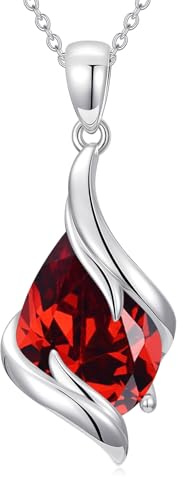 HPQQ Garnet Necklace January Birthstone Necklaces for Women Sterling Silver Teardrop Gemstone Pendant Birthday Jewelry Mothers Day Gifts for Women Mom Her
