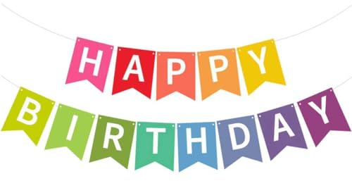 TONIFUL Regenbogen-Banner Happy Birthday, vorbespannt, Geburtstagsdekoration, Party-Hintergrund, Girlande, Partyzubehör für Damen, Herren, Erwachsene, kein Basteln