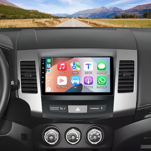 4+64G Android 14 Autoradio Navi Kompatibel für Mitsubishi Outlander 2005–2011 Peugeot 4007 2007-2013 mit Carplay Android Auto 9 Zoll Touchscreen Auto Player Radio GPS Navigation Head Unit mit FM RDS