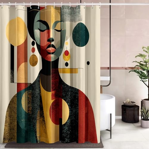 Generisch Duschvorhang Mid Century Motiv, Geometrisch Abstrakt Duschvorhang 120 x 200 cm Badewanne Badezimmer Deko, Anti Schimmel Waschbar Wasserdicht Textil Shower Curtain, 12 Haken (HS87)