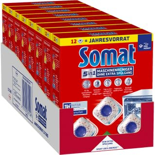 SOMAT 5in1 Maschinenreiniger (8x12 WL), Anti-Kalk Spülmaschinenreiniger für monatlichen Gebrauch, Reinigungs-Tabs für die Spülmaschine für längere Lebensdauer, ohne extra Spülgang