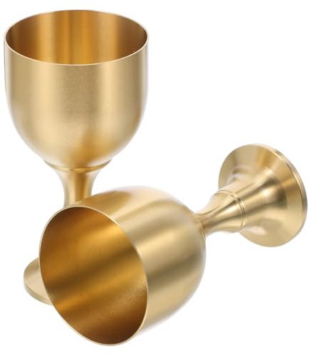 SEWACC 2 Stück Vintage Kelch aus Messing Mittelalterliche Trinkbecher Kompakte Goldfarbene Schnapsgläser für Party Hochzeit Stilvolle Getränkegläser mit Retro Design