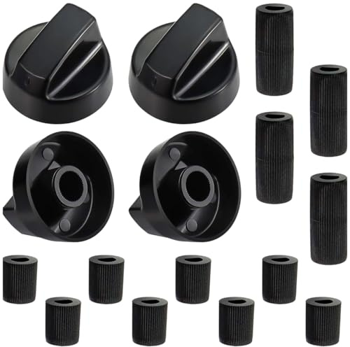 Lot de 4 Bouton Plaque de Cuisson, Bouton de commande Universel noir Pour toutes les marques et modèles de cuisinière et plaque de cuisson, avec 12 Adaptateurs, noir