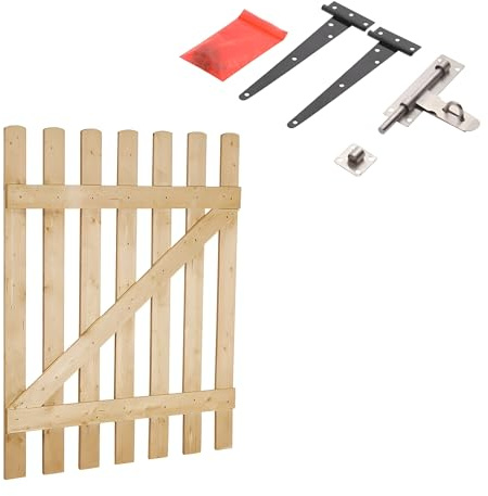 Wooden Garden Gate 3ft x 3ft – Pressure Treated Pedestrian Fence Gate with Hinges & Latch, Outdoor Timber Picket Gate for Garden & Yard