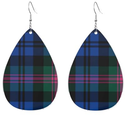 Ohrringe für Damen, tropfenförmig, mit Clan Baird Tartan (blau-grün kariert) und Clan Gillespie Tartan.