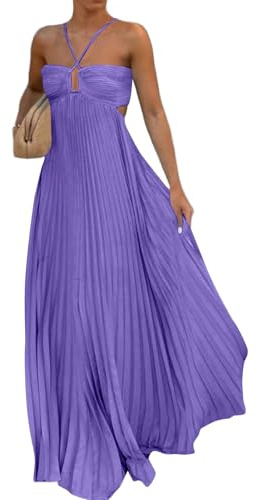 TOFOTL Vestito Donna Eleganti Sexy Lunghi Abito Estivi Maxi, Plissettato Vestiti Casual con Spalline Sottili, Schiena Scoperta Abiti Spiaggia