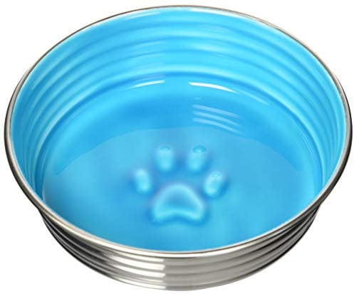 Loving Pets Le Bol Glazed Interior Stainless Steel Dog Bowl Non-Slip Handwash Durable Pet Dish - Seine Blue - Medium (850 ml)