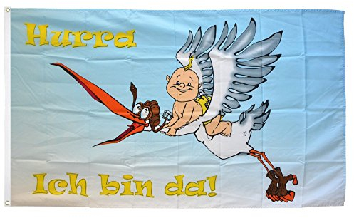 Flaggenfritze Fahne/Flagge Hurra Ich Bin da - Zur Geburt + gratis Sticker