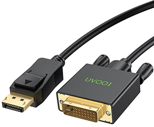 UVOOI DisplayPort to DVI Cable 6.6 Feet, Display Port (DP) to DVI-D Male to Male Cable Adapter Compatible with PC, Laptop, HDTV, Projector, Monitor, More- Gold-Plated