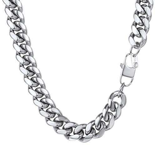 PROSTEEL Herren Panzerkette 51cm Halskette Edelstahl 14mm breit massiv Schwer Kubanische Gliederkette silber Hip-Hop Street Style Schmuck für Männer Jungen