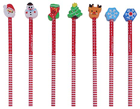 NUOLUX Weihnachten Bleistift mit Radiergummi, Schulbedarf Radierer Bleistft Kinder Weihnachtsgeschenke Set 24 Stücke
