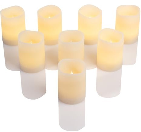 Schlaraffenland LED Kerze PARVO | 8er Set | 7,5x10 cm | creme | Echtwachs | LED Kerzen mit Timerfunktion | flackernde Flamme | batteriebetrieben | Kerzen mit Timerfunktion | Kerzen mit Batterie