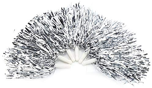 MAGT Cheerleader Pompons, 6 Stück Cheerleading Pom Poms Sport Party Dance Kostüm Zubehör Set Ball Dance Fancy Party(Silber)
